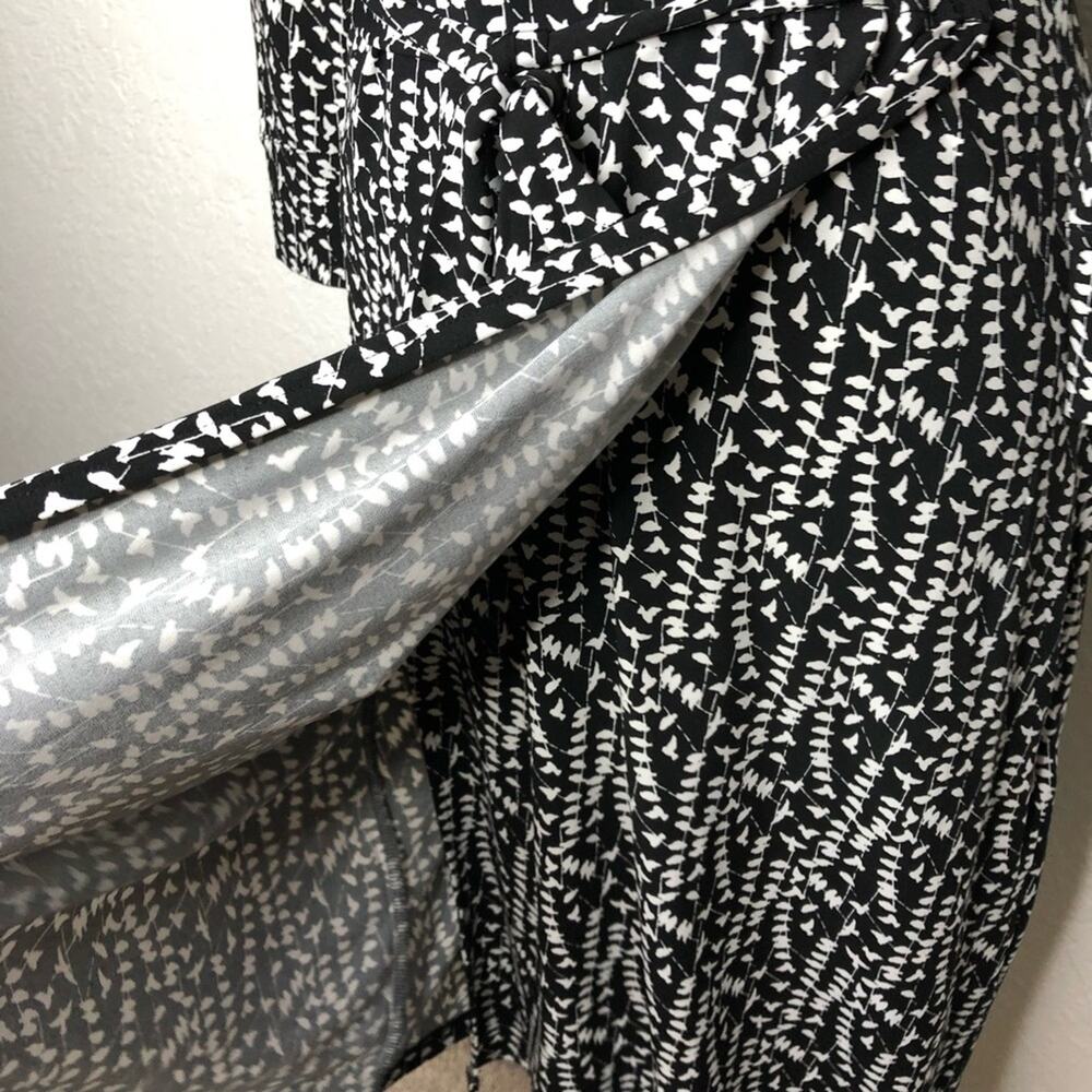 Brooks Brothers black white bird print faux wrap midi dress size Small - Picture 8 of 16